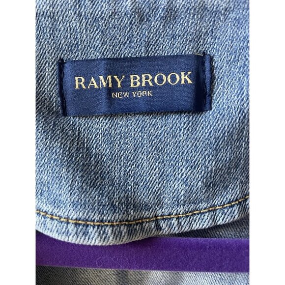 Ramy Brook Helena Denim Jumpsuit Light Wash Short Sleeve Zip Wide Leg Size 24 - Picture 11 of 11